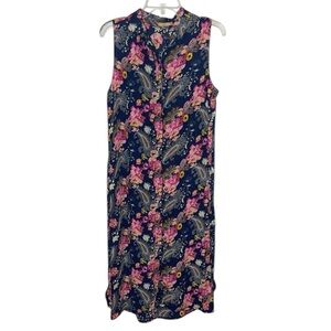 🆕 YMI Navy Floral Peacock Design Button Down duster With Long Slits Size S